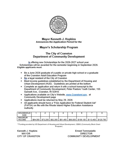 Applications Now Open for Mayor Hopkins' 2026-2027 Scholarship Program